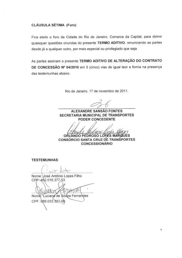 Termo aditivo do contrato de concessão consórcio Santa Cruz