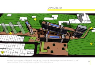O PROJETO



                                                      6




        1




                                                                                                                                                3




2




    Os volumes em branco mostram as edificações do entorno. As setas numeradas são uma representação do observador das imagens que serão
    apresentadas à seguir. As sombras são projetadas pelo sol das 14:30 no solstício de inverno.                                           31
 