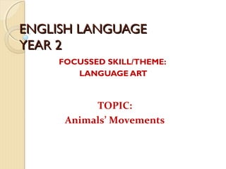 EENNGGLLIISSHH LLAANNGGUUAAGGEE 
YYEEAARR 22 
FOCUSSED SKILL/THEME: 
LANGUAGE ART 
TOPIC: 
Animals’ Movements 
 