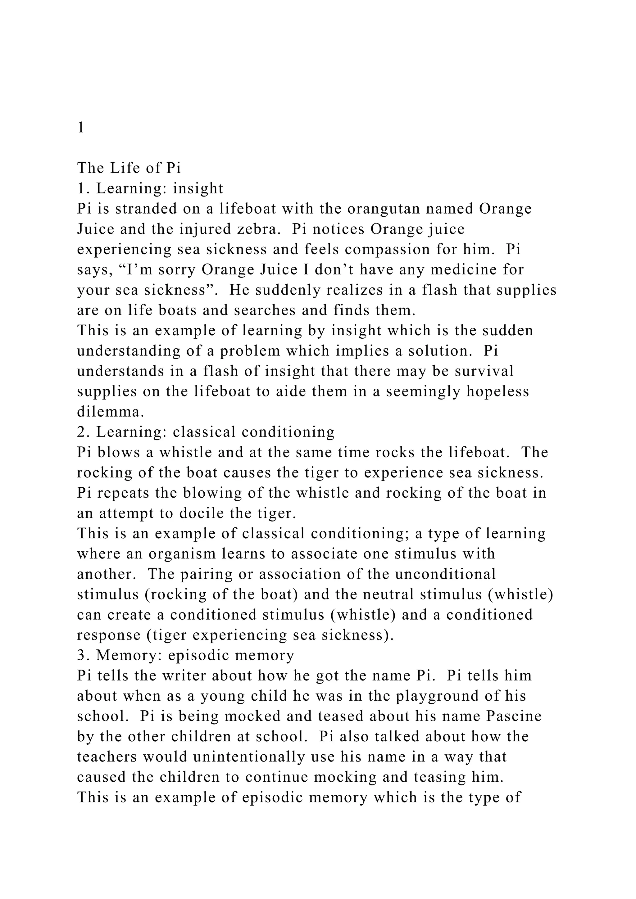 1The Life of Pi1. Learning insightPi is stranded on a lif.docx