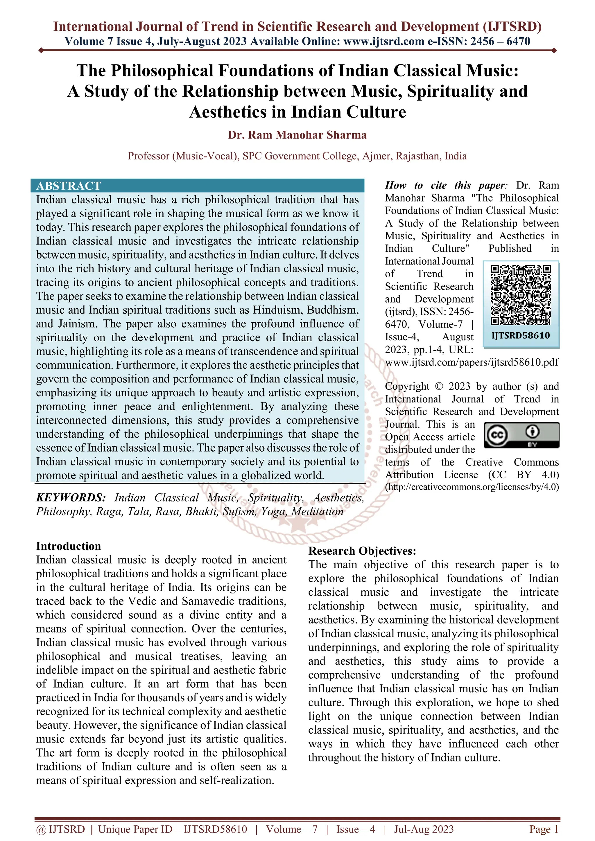 The Philosophical Foundations of Indian Classical Music A Study of the ...