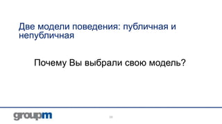 Две модели поведения: публичная и
непубличная
Почему Вы выбрали свою модель?

26

 