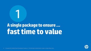 © Copyright 2012 Hewlett-Packard Development Company, L.P. The information contained herein is subject to change without notice.27
Asinglepackagetoensure…
fast timeto value
1
 