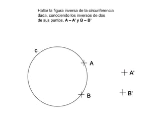 Hallar la figura inversa de la circunferencia
dada, conociendo los inversos de dos
de sus puntos, A – A’ y B – B’
 