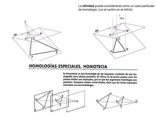 La afinidad puede considerarse como un caso particular
de homología, con el centro en el infinito
 
