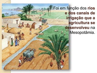 Foi em função dos rios
e dos canais de
irrigação que a
agricultura se
desenvolveu na
Mesopotâmia.
 