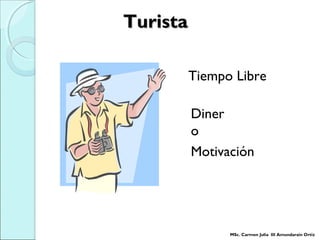 TuristaTurista
Tiempo Libre
Diner
o
Motivación
MSc. Carmen Julia III Amundarain Ortiz
 