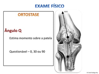 Ângulo Q
Estima momento sobre a patela
Questionável – 0, 30 ou 90
Dr David Sadigursky
 