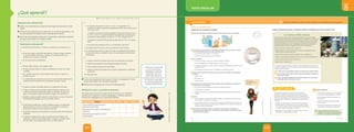 Unidad
8
texto escolar
Unidad
8
¿QUÉ APRENDÍ?
1 Observa los elementos señalados e identifica el disolvente, el soluto y la disolución.
2 Cuando sacamos un vaso de la refrigeradora y lo dejamos sobre una mesa, al cabo de
unos minutos observaremos que está mojado por fuera.
• ¿De dónde procede el agua de su superficie?
• ¿Cómo se llama el proceso que se ha producido?
3 Lee y responde.
• ¿El amor, la amistad o el saber son materia? Razona tu respuesta.
• ¿Por qué la longitud es una magnitud física y el color no lo es?
• Si una lata se comprime, ¿cambia su masa? ¿Qué tipo de magnitud es y qué mide? ¿Qué
unidades se usan?
• ¿Qué diferencia encuentras entre un compuesto y un elemento químico?
4 Explica qué procedimiento utilizarías para separar los componentes de las siguientes
mezclas:
• Agua y azúcar
• Agua, arena y sal
• Gasolina y agua
5 Cuando abrimos un frasco de perfume, podemos sentir su fragancia aun cuando nos
encontramos a cierta distancia.
• ¿Por qué crees que el perfume se puede oler en toda la habitación?
• ¿Qué fenómeno se produce?
• Explica el hecho de que los perfumes puedan percibirse a distancia aplicando la teoría
cinética.
6 Calcula.
• Halla el volumen y la superficie de todas las paredes y el suelo de una piscina que tiene
10 m de largo, 4 m de ancho y 2 m de alto.
• En una probeta de 250 cm3
, se miden 200 cm3
de agua. A continuación, se introduce una
piedra de 100 g de masa. Si el nivel de agua sube hasta 225 cm3
, ¿cuál es el volumen de
la piedra? ¿Y cuál es su densidad?
7 Para mezclar dos metales, es decir, para realizar lo que se llama una aleación, es
necesario fundirlos previamente. ¿La aleación es una disolución o una mezcla? ¿Puede
haber disoluciones sólidas?
N
O
E
S
C
R
I
B
AS EN TU TEXT
O
E
S
C
O
L
A
R
EXPLICA EL MUNDO FÍSICO
Comprende y usa conocimientos científicos
a
b
c
Aprovecha
responsablemente
el tiempo.
150
©
Santillana
S.
A.
Prohibido
fotocopiar.
D.
L.
822
PE0000000000467 CTA1_144_151U8s_5262.indd 150 29/08/16 17:02
Los residuos sólidos urbanos
Como consecuencia de nuestras actividades cotidianas, producimos residuos
constantemente. Se generan en nuestros hogares y en la industria, y constituyen los
residuos sólidos urbanos. El desarrollo de la actividad industrial y nuestro modelo
de sociedad, basada en el consumo, hacen que cada vez sea mayor la cantidad
de desechos que generamos, con el consiguiente aumento de los problemas
medioambientales derivados y del gasto económico de su tratamiento.
La basura suele estar compuesta por lo siguiente:
• Materia orgánica: restos procedentes de la limpieza o la preparación de los
alimentos junto a la comida que sobra.
• Papel y cartón: periódicos, revistas, publicidad, cajas y embalajes, etc.
• Plásticos: botellas, bolsas, embalajes, platos, vasos y cubiertos desechables, etc.
• Vidrio: botellas, frascos diversos, vajilla rota, etc.
• Metales: latas, recipientes, etc.
Resuelve las actividades en tu cuaderno. Luego, intercámbialo con un compañero y revisa sus respuestas.
Es inevitable que diariamente se produzcan miles de kilogramos de basura en los
pueblos y ciudades; por ello, es necesario contar con sistemas de tratamiento de la
basura desde los hogares.
8 ¿Cuáles serían los principales problemas que generan los residuos sólidos?
9 ¿Qué acciones indispensables sugieres para evitar problemas ambientales
a causa de la basura?
10 ¿Cómo describirías la situación de los residuos sólidos en tu comunidad?
¿Existe algún tipo de tratamiento? ¿Cuál?
METACOGNICIÓN
• ¿Qué temas comprendiste con más facilidad?
¿Con cuáles tuviste dificultades? ¿Por qué?
• ¿Qué estrategias utilizaste para superar las
dificultades?
• ¿Qué tema te hubiera gustado investigar
más? ¿Por qué?
• Si tuvieras que exponer acerca de la materia,
¿qué temas mencionarías principalmente?
Nunca consideres el estudio como una
obligación, sino como una oportunidad para
descubrir el maravilloso mundo del saber.
Evalúa las implicancias del saber y del quehacer científico y tecnológico para tomar una posición crítica
EJERCE TU CIUDADANÍA
Los residuos que generamos suponen un serio problema
ambiental. Los diferentes materiales procedentes de nuestras
actividades diarias y de aquellos de los que nos desprendemos
porque han perdido valor o ya no los usamos son un problema de
higiene pública y constituyen un desperdicio de materias primas
y energía.
• Averigua en qué consisten las 3R y a partir de la información
obtenida elabora un plan de las acciones que puedes realizar
en tu casa. Por ejemplo, utilizar una bolsa de tela cuando vayas
a comprar. Involucra a tus padres o familiares.
• Organízate con tus compañeros y también elabora un plan de
cómo poner en práctica las 3R en tu aula.
151
UNIDAD 8
©
Santillana
S.
A.
Prohibido
fotocopiar.
D.
L.
822
PE0000000000467 CTA1_144_151U8s_5262.indd 151 29/08/16 17:02
¿Qué aprendí?
Texto escolar (págs. 150 y 151) Libro de actividades (págs. 144 y145)
Sugerencias didácticas
Indicar a los estudiantes que respondan las preguntas propuestas en esta
página.
Proponer otras preguntas que se relacionen con los temas abordados y, a la
vez que favorezcan la reflexión sobre la utilidad de los mismos.
Recolectar las respuestas dadas por los estudiantes, calificarlas y organizar
los logros evidenciados en el registro auxiliar.
Solucionario ¿Qué aprendí?
1. El disolvente es el elemento a; el soluto, el elemento b,y la disolución, el c.
2.
• El aire que rodea al vaso está más caliente. El vapor de agua contenido
en el aire alrededor del vaso, en cambio, se condensa al entrar en
contacto con el vaso frío y enfriarse.
• Se ha producido la condensación.
3.
• No son materia porque no se pueden medir.
• Porque se puede medir con valores cuantitativos y el color es un dato
cualitativo.
• No, cambia el volumen y mide el espacio que ocupa un cuerpo, se
pueden usar mm3
.
• Los elementos son sustancias puras que no pueden descomponerse en
sustancias más simples pero los compuestos sí pueden hacerlo.
4.
• El agua y el azúcar se pueden separar por evaporación del agua.
• El agua, la arena y la sal se pueden separar filtrando el agua con sal
y arena para retener las partículas sólidas no disueltas en el agua, la
arena. A continuación dejamos evaporar el agua y nos queda la sal.
• Gasolina y agua se pueden separar por decantación, ya que son líquidos
de diferentes densidades que no son solubles entre sí.
5.
• El perfume se puede oler en toda la habitación porque, al evaporarse,
las partículas que lo forman se desunen y se separan, moviéndose
libremente y ocupando todo el espacio disponible.
• Se produce el fenómeno de evaporación, el perfume pasa de forma líquida
a gaseosa.
• Al pasar de estado líquido a gas, las partículas se encuentran más
separadas y pueden moverse libremente y ocupan un volumen mayor;
por ese motivo, se puede percibir el olor a a cierta distancia.
6.
• El volumen de la piscina es de 4 m x 10 m x 2 m igual 80 m3
. La
superficie de cada una de las dos paredes del ancho de la piscina es de
2 m x 4 m = 8 m2
.
La superficie de cada una de las paredes del largo de la piscina es de 2
m x 10 m = 20 m2
. La superficie total de las paredes de la piscina es la
suma de las cuatro paredes; es decir, 8 + 8 + 20 + 20 igual a 56 m2
.
Finalmente, la superficie del suelo de la piscina es de 10 m x 4 m igual a
40 m2
.
• El volumen de la piedra es 25 cm3
, y la densidad, 0,25 cm3
/g.
7. Las aleaciones son mezclas y solo se pueden dar entre metales.
8. La contaminación del aire, el agua o el suelo con productos que afectan a
la salud del hombre, la calidad de vida o el funcionamiento natural de los
ecosistemas.
9.
• Adquirir únicamente aquellos productos que realmente se necesitan.
• Seleccionar productos cuyos empaques puedan reciclarse.
• Evitar comprar productos no retornables.
• Separar la basura de acuerdo con su origen y depositarla en diferentes
recipientes.
10. Respuesta libre
Invitar a los estudiantes a leer la sección “Ejerce tu ciudadanía” y formar
grupos para realizar las actividades sugeridas.
Responder las preguntas de la sección de Metacognición.
Reflexión para la práctica docente
Es preciso que el docente se evalúe de forma continua y en momentos
específicos a lo largo de su práctica pedagógica. Podemos calificar la
intervención pedagógica en los siguientes aspectos:
Aspectos 1 2 3 4
Utilicé variedad de recursos para la
explicación de los temas.
Me preocupo por mejorar mis estrategias de
enseñanza.
Desarrollé las actividades con orden y
secuencialidad.
El docente no solo se fija
en los conocimientos,
habilidades o destrezas
adquiridas, sino en el
desempeño total de la
persona; es decir, cómo pone
en práctica lo aprendido
con una actitud propicia en
contextos diferenciados.
275
274
©
Santillana
S.
A.
Prohibida
su
reproducción.
D.
L.
822
©
Santillana
S.
A.
Prohibida
su
reproducción.
D.
L.
822
 