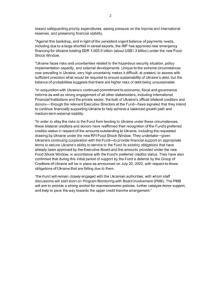 2
toward safeguarding priority expenditures, easing pressure on the hryvnia and international
reserves, and preserving fin...