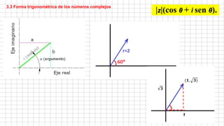 3.3 Forma trigonométrica de los números complejos
|z|(cos θ + i sen θ).
1
𝟑
(𝟏, 𝟑)
 