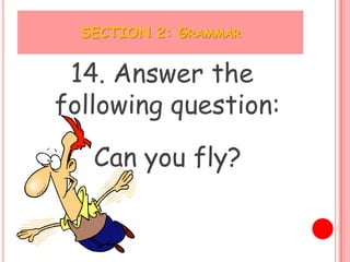 SECTION 2: GRAMMAR


 14. Answer the
following question:

   Can you fly?
 
