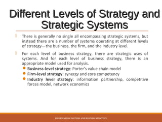 Different Levels of Strategy and
Strategic Systems


There is generally no single all encompassing strategic systems, but...