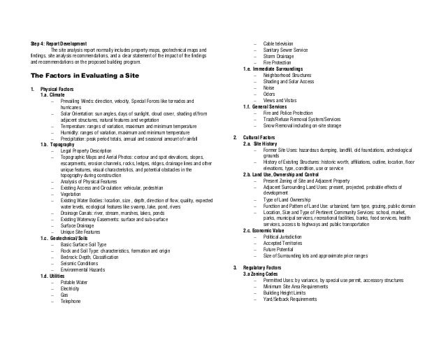 Landscape Architecture Site Analysis Checklist Urban Planning Site Analysis and Selection