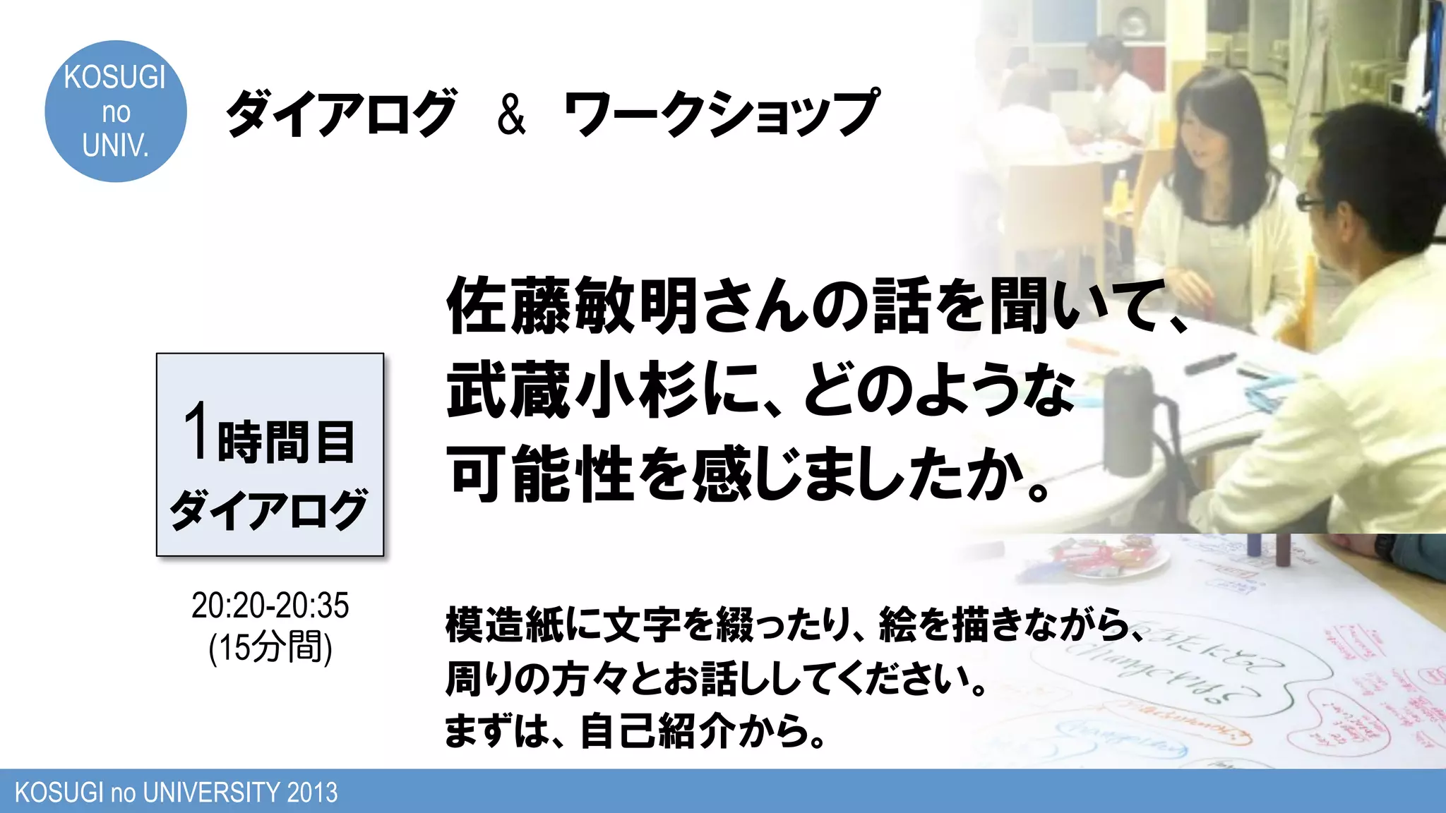 KOSUGI
no
UNIV.
&
KOSUGI no UNIVERSITY 2013
1
20:20-20:35
(15分間)