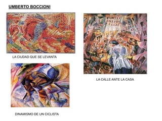 UMBERTO BOCCIONI
LA CIUDAD QUE SE LEVANTA
LA CALLE ANTE LA CASA
DINAMISMO DE UN CICLISTA
 