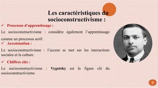 Les caractéristiques du
socioconstructivisme :
 Processus d’apprentissage :
Le socioconstructivisme : considère également...