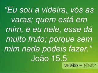 “ Eu sou a videira, vós as varas; quem está em mim, e eu nele, esse dá muito fruto; porque sem mim nada podeis fazer.”  João 15.5 