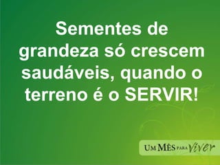 Sementes de grandeza só crescem saudáveis, quando o terreno é o SERVIR! 
