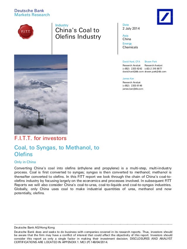 Deutsche Bank China Coal To Olefins Industry 2014