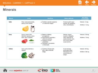 www.sejaetico.com.br 17
PróximoVoltarInício
BIOLOGIA » CADERNO 1 » CAPÍTULO 3
Minerais
 