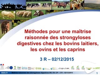 Maîtrise raisonnée des strongyloses digestives BV, OV, CP – 3 R – 02/12/2015
Méthodes pour une maîtrise
raisonnée des strongyloses
digestives chez les bovins laitiers,
les ovins et les caprins
3 R – 02/12/2015
1
 