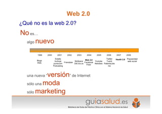 Web 2.0
No es…
algo nuevo
¿Qué no es la web 2.0?
una nueva “versión” de Internet
sólo una moda
sólo marketing
 