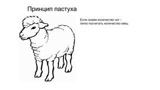 Принцип пастуха
Если знаем количество ног -
легко посчитать количество овец
 