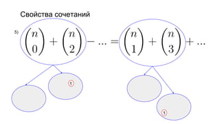 Свойства сочетаний
5)
1
1
 