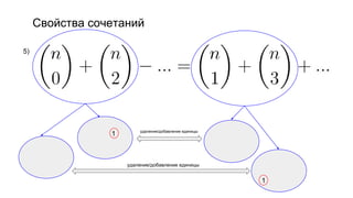 Свойства сочетаний
5)
1
1
удаление/добавление единицы
удаление/добавление единицы
 