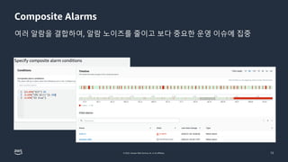 © 2022, Amazon Web Services, Inc. or its affiliates.
Composite Alarms
여러 알람을 결합하여, 알람 노이즈를 줄이고 보다 중요한 운영 이슈에 집중
12
 