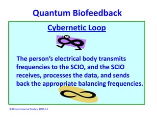 © Divine Universal Studies, 2005-13
Quantum Biofeedback
Cybernetic Loop
The person’s electrical body transmits
frequencies...