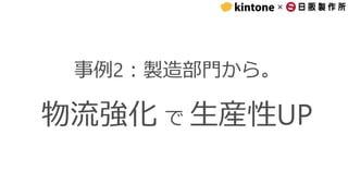 ×
事例2：製造部門から。
物流強化 で 生産性UP
 