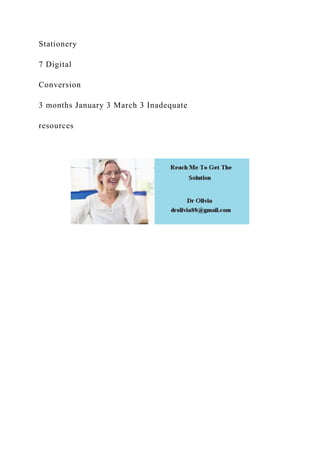 Stationery
7 Digital
Conversion
3 months January 3 March 3 Inadequate
resources
 
