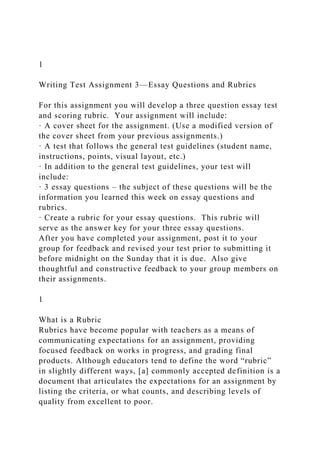1Writing Test Assignment 3—Essay Questions and RubricsFor .docx