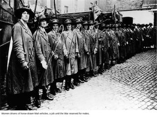 Women drivers of horse-drawn Mail vehicles, a job until the War reserved for males.
 