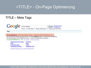 <TITLE> -  On-Page Optimierung TITLE – Meta Tags 