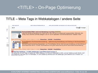 <TITLE> -  On-Page Optimierung TITLE – Meta Tags in Webkatalogen / andere Seite 