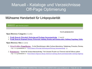 Manuell - Kataloge und Verzeichnisse Off-Page Optimierung Mühsame Handarbeit für Linkpopularität  