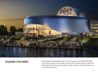 Eine bewegende Familiengeschichte vor dem Hintergrund der Fußball-Weltmeister-
schaft 1954. Es geht um eine Familie, die sich ﬁndet, eine Mannschaft, die über sich
hinauswächst und einen kleinen Jungen mit großen Träumen, der einen Helden such-
te und seinen Vater fand.
24
WUNDER VON BERN
 