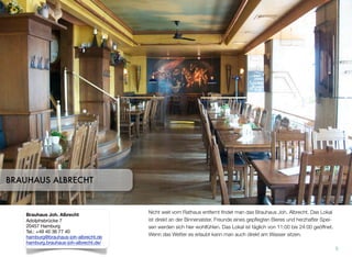 Das Ameron wurde am 1. Sept. 2014 als einziges Hotel in der Hamburger Speicher-
stadt eröffnet. Das Hotel ist in der seit 1887 tätigen Kaffeebörse untergebracht. Gäs-
te können vom Vitality Spa in der 7. Etage einen besonderen Blick auf die Speicher-
stadt genießen. Im Hotel ﬁndet man auch ein italienisches Restaurant und eine Bar.
5
AMERON
AMERON Hotel Speicherstadt Hamburg
Am Sandtorkanal 4
20457 Hamburg
Tel.: +49 40 63 85 890
info@hotel-speicherstadt.de
www.hotel-speicherstadt.de
 