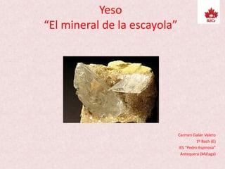 Yeso
“El mineral de la escayola”
Carmen Galán Valero
1º Bach (E)
IES “Pedro Espinosa”
Antequera (Málaga)
 
