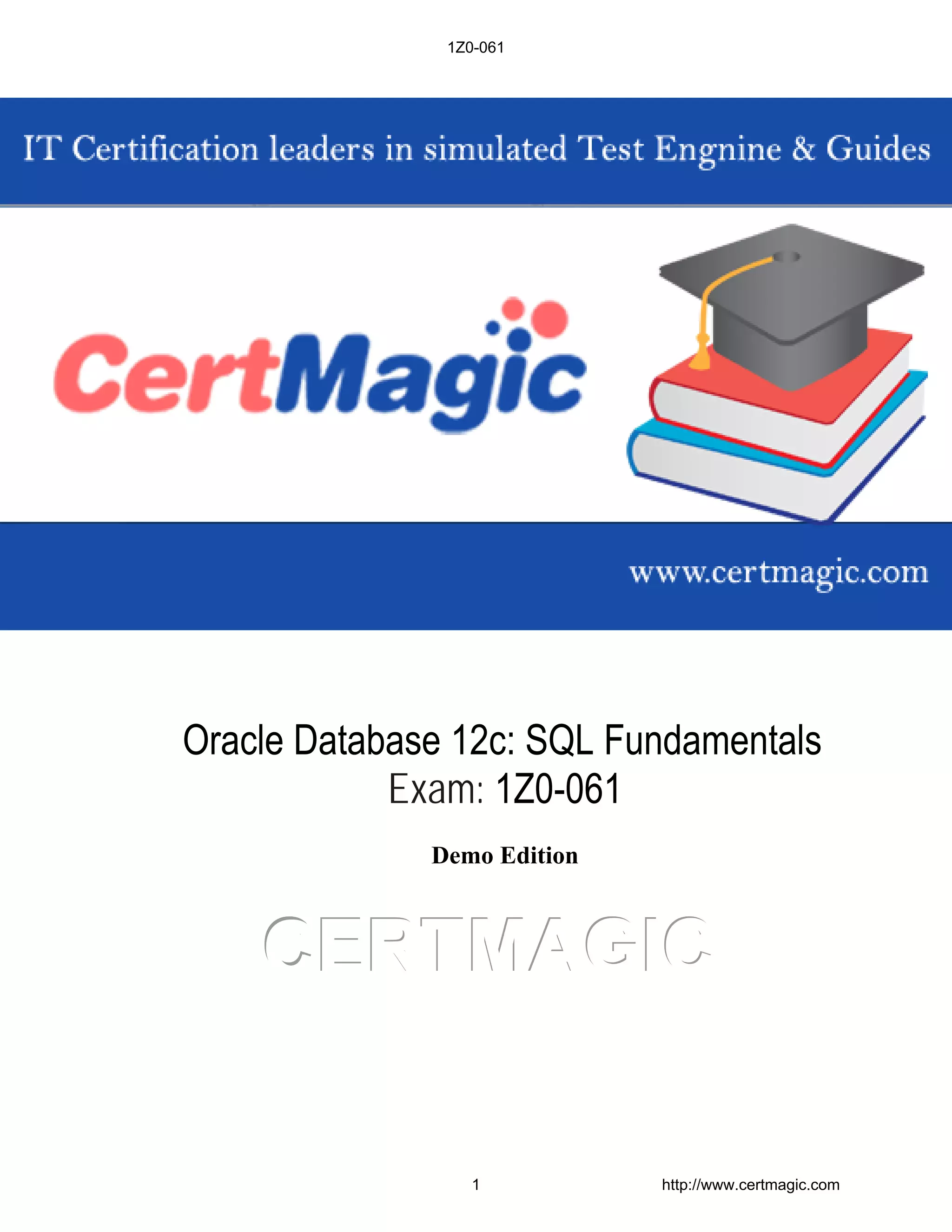 1Z0-061 Oracle Database 12c: SQL Fundamentals | PDF