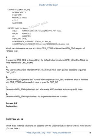 Oracle dumps 1z0-082 - Oracle Database Administration | PDF