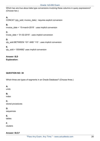 Oracle dumps 1z0-082 - Oracle Database Administration | PDF