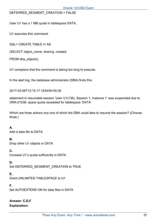 Oracle dumps 1z0-082 - Oracle Database Administration | PDF