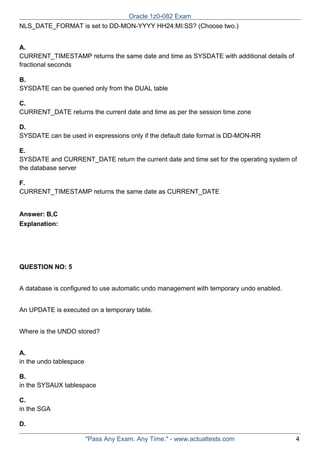 Oracle dumps 1z0-082 - Oracle Database Administration | PDF