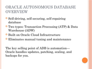 Oracle Adb Oracle Autonomous Database Cloud 2022 Specialist | PPTX