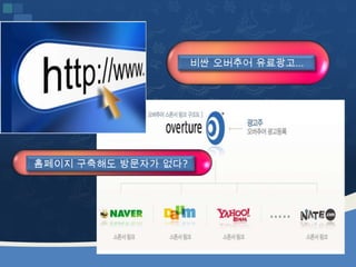 비싼 오버추어 유료광고…




홈페이지 구축해도 방문자가 없다?
 