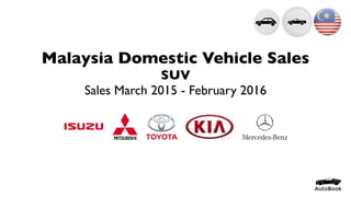 Malaysia Domestic Vehicle Sales
SUV
Sales March 2015 - February 2016
 